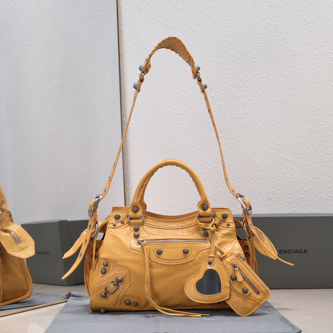 Balenciaga Classic City Bag with Studs and Heart - Shaped Charm for Edgy Fashion Lovers Style No.80092