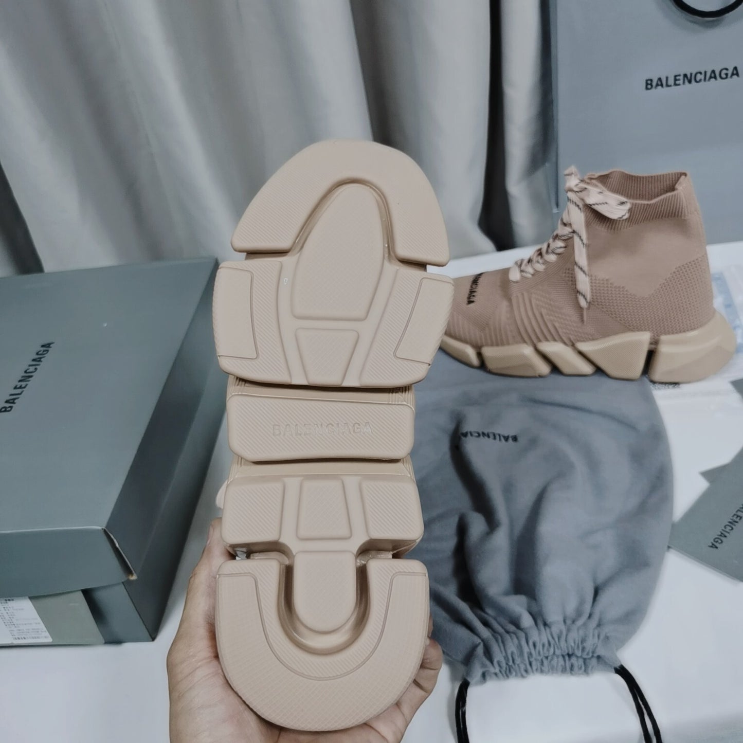 Balenciaga Unisex Beige Lace-up Sock Sneakers Stylish Footwear for Fashion-conscious Men and Women