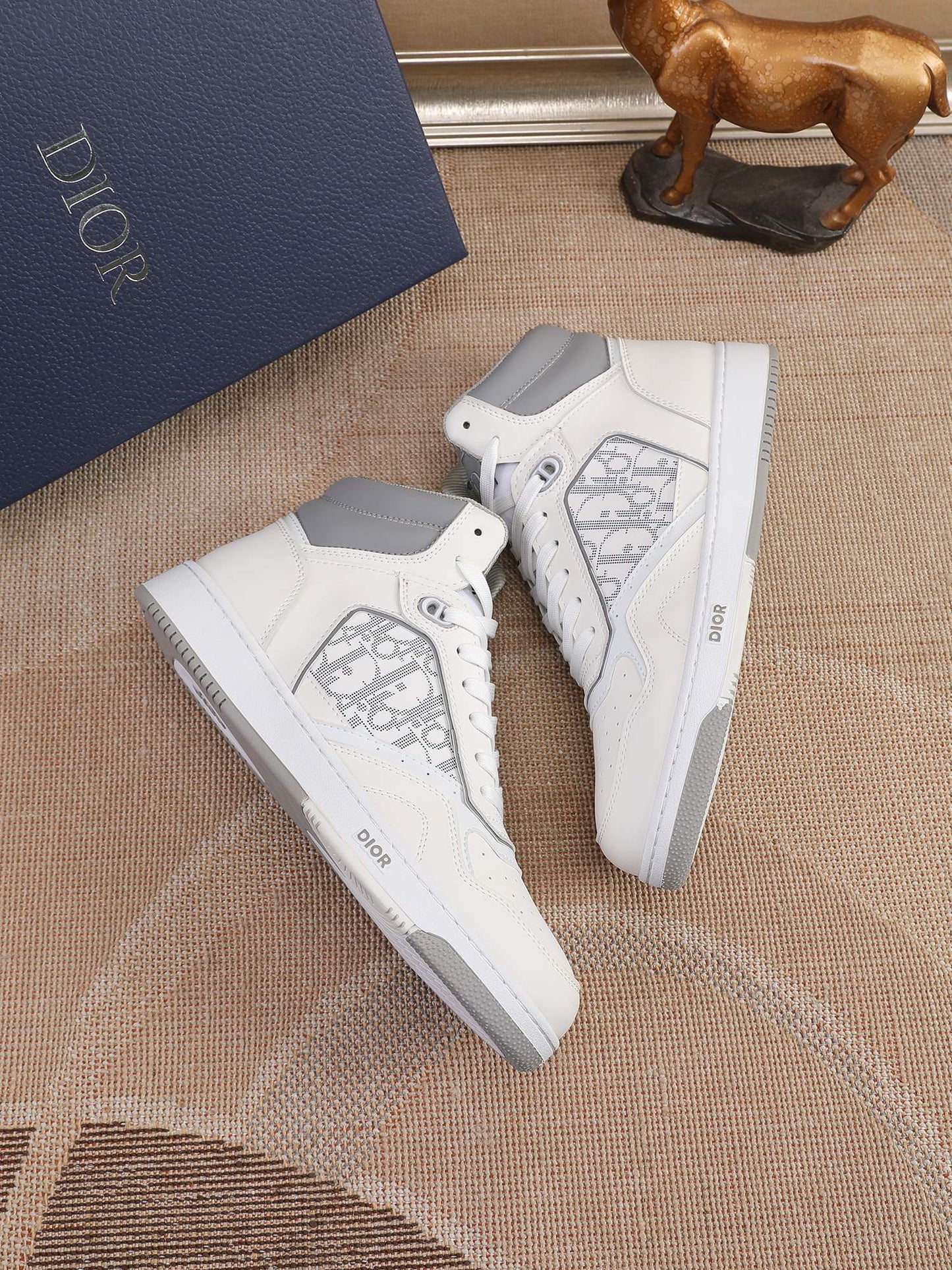 Dior Men's High Top Sneakers with Oblique Pattern and Adjustable Strap