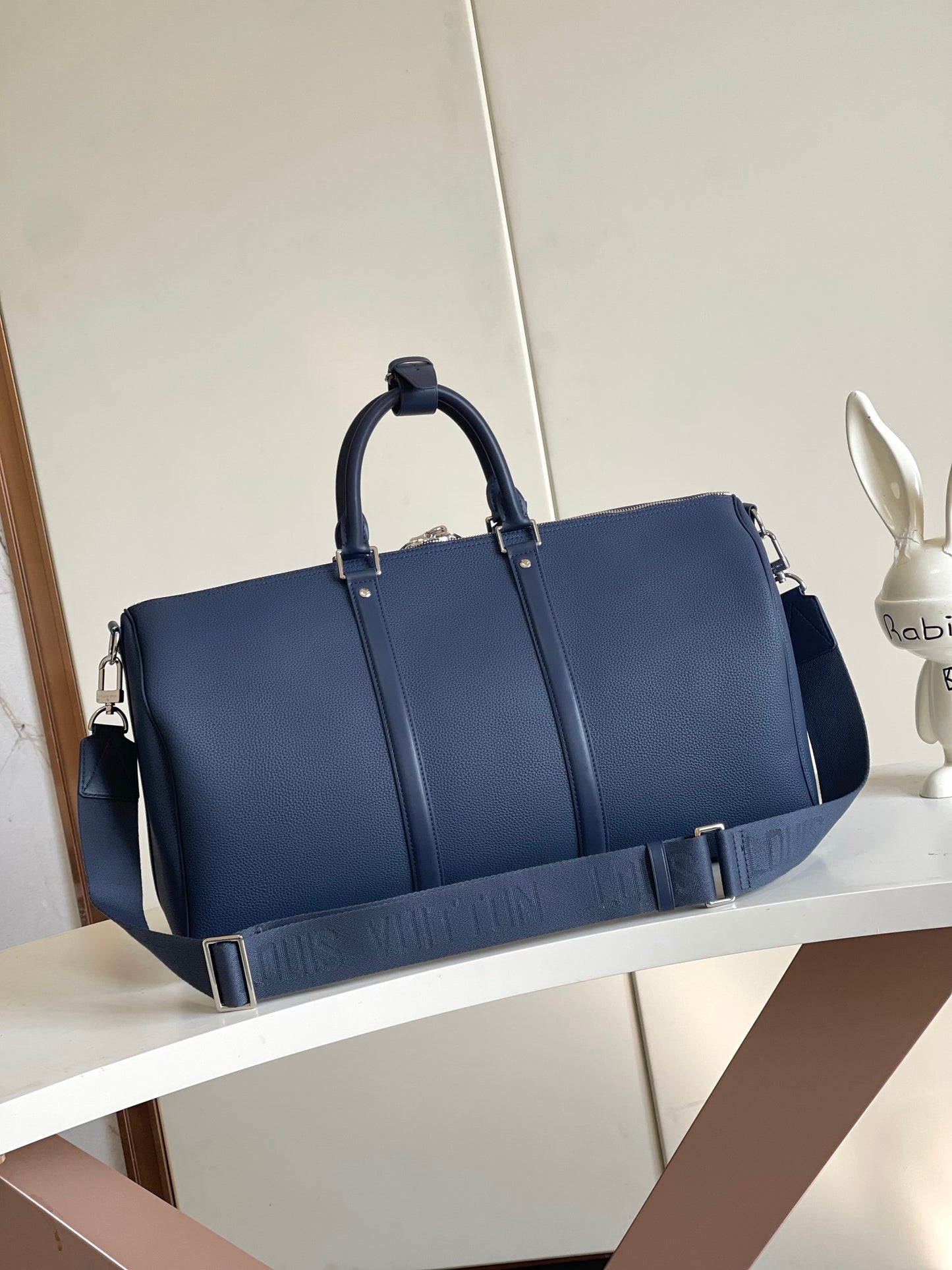 Louis Vuitton Blue Leather Keepall Travel Bag Stylish Durable Weekend Duffle for Luxury Trips