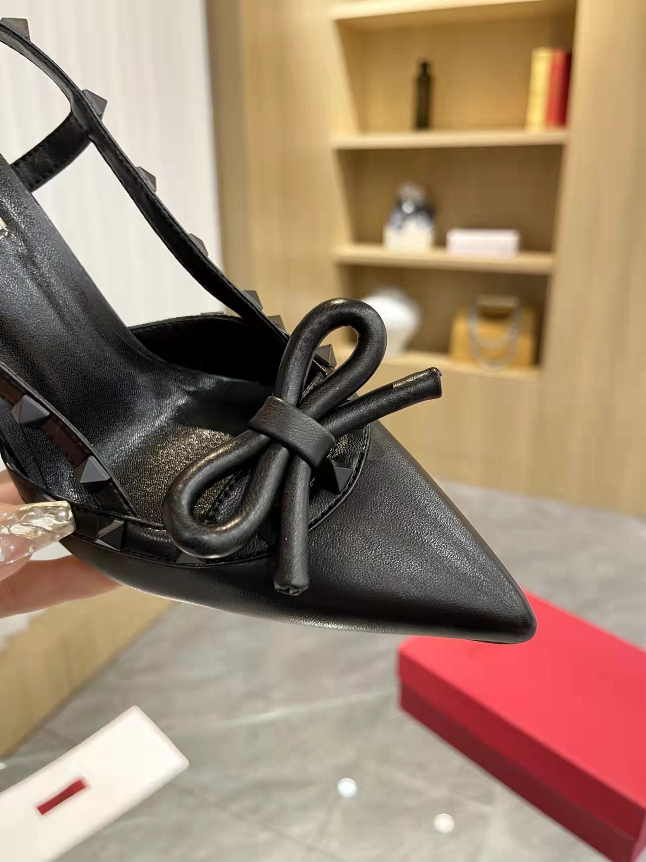 Valentino Women's Rockstud Bow Slingback Pumps Luxury Pointed Toe High Heels