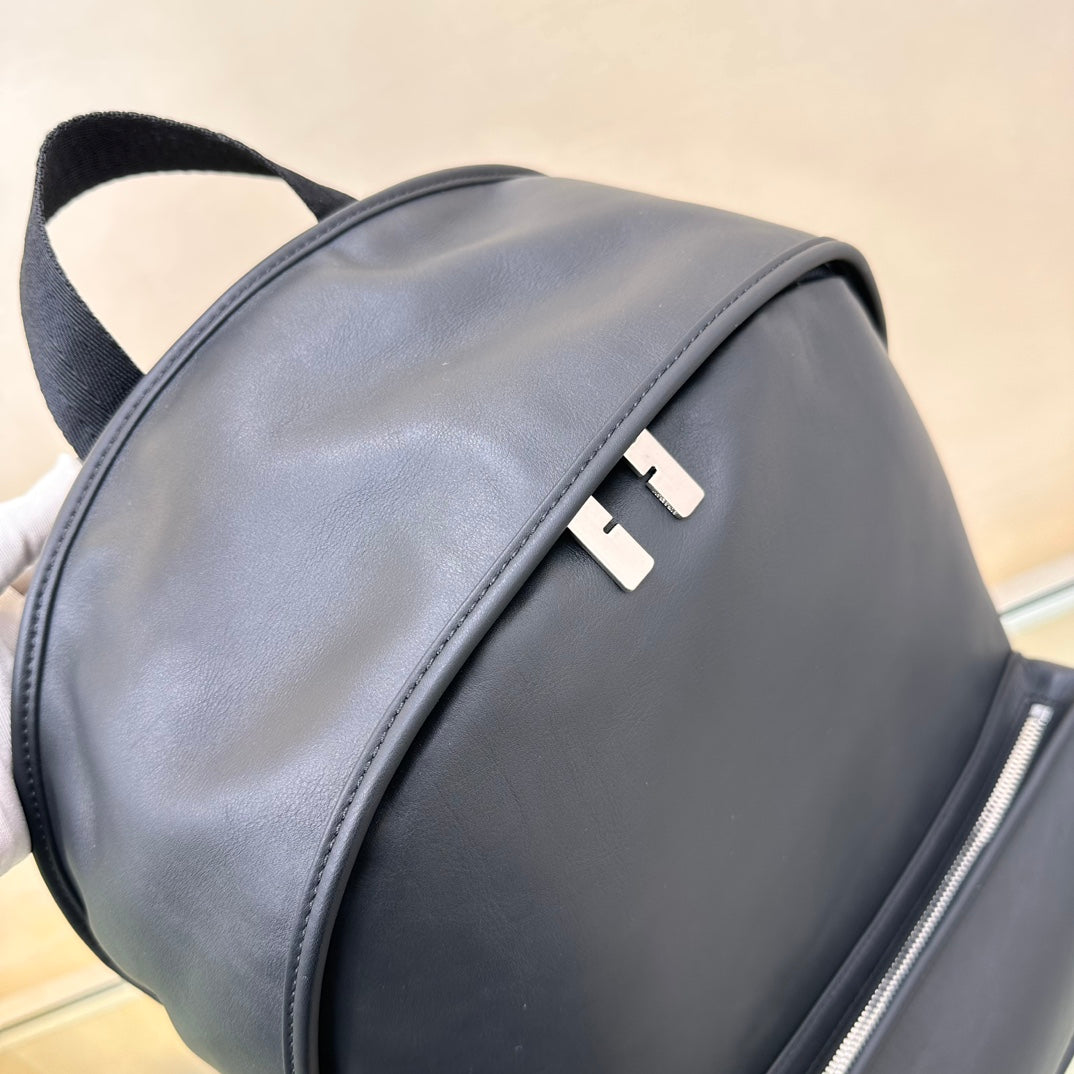 Sleek Black Leather Burberry Backpack With Embossed Logo And Functional Pockets Style No.6021