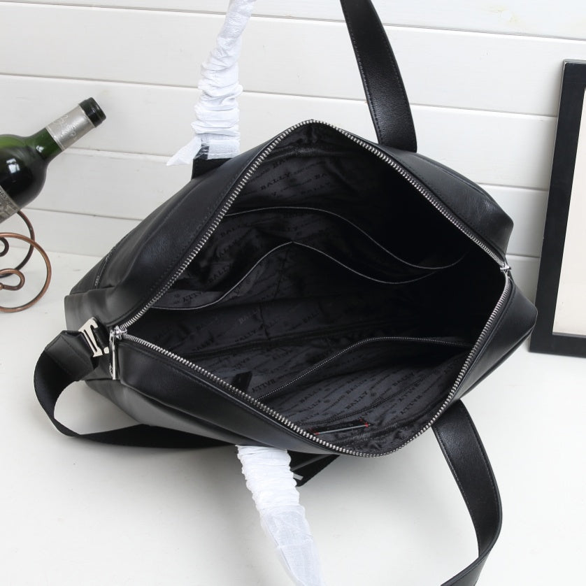 Black Bally Leather Briefcase With Signature Striped Accent And Branded Details For Professional Use Style No.63808