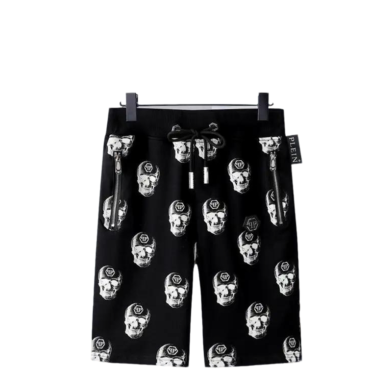 Philipp Plein Men's Black Shorts With All - Over Skull Print