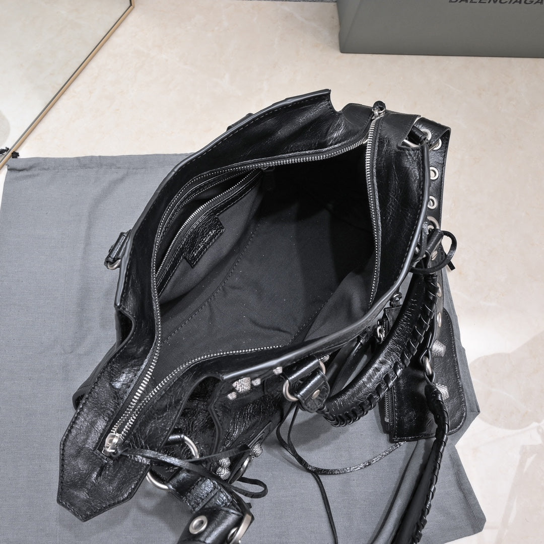 Balenciaga Classic City Bag with Studs and Heart - Shaped Charm for Edgy Fashion Lovers Style No.80092