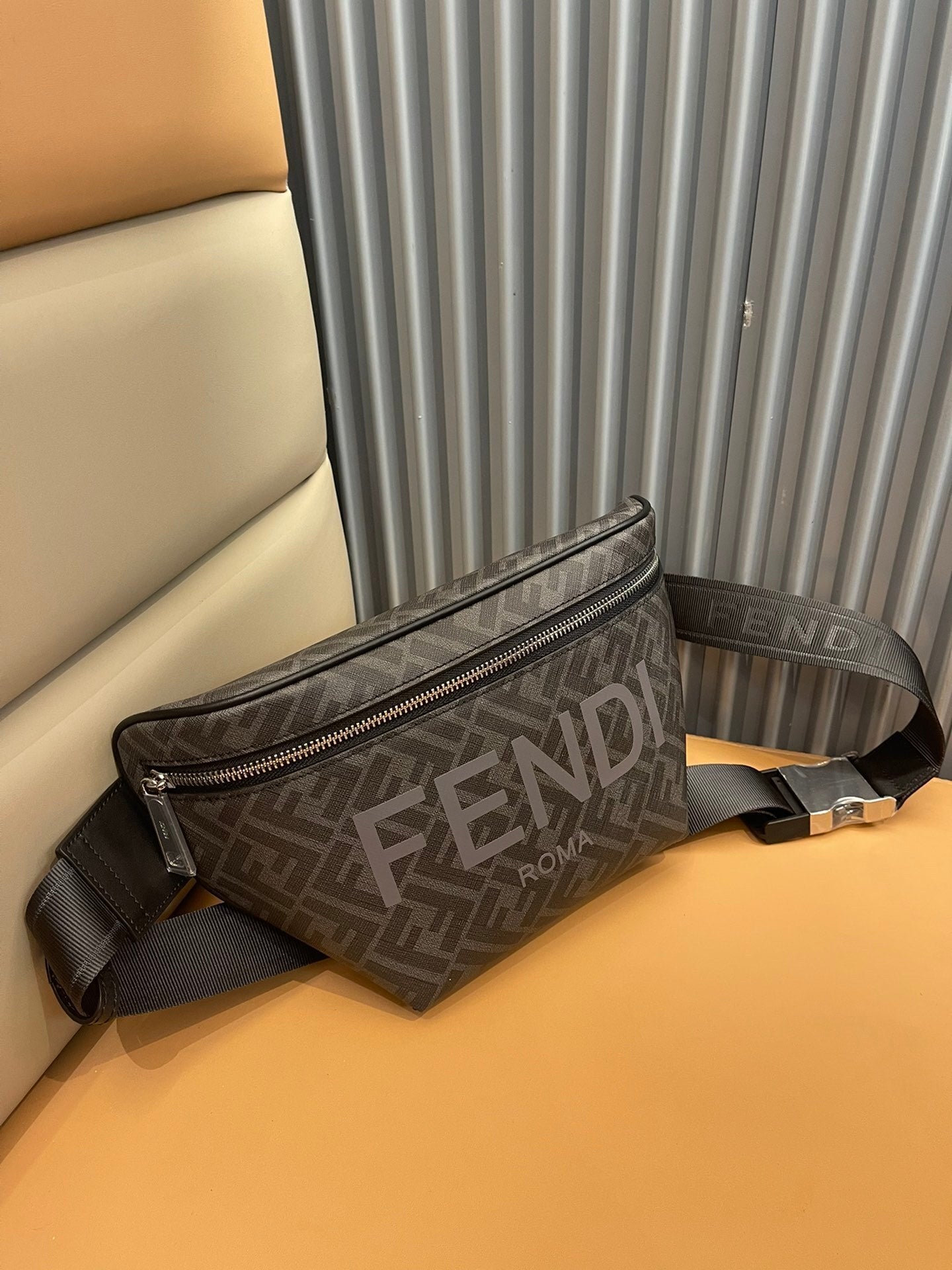 Stylish Fendi Belt Bag With Iconic FF Pattern And Bold Yellow Branding 7vA562