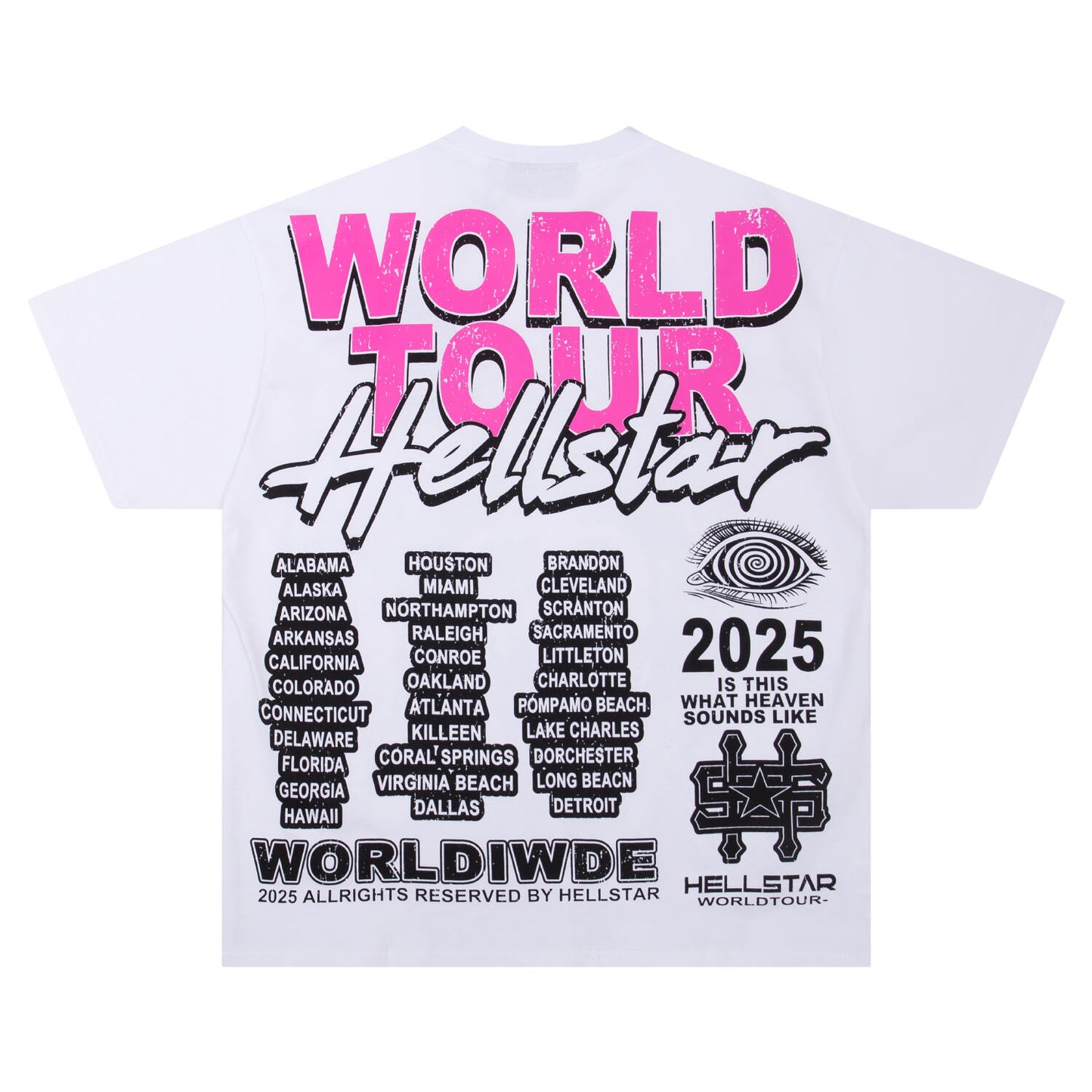 Hellstar White T - Shirt With Headphone Graphic And Is This What Heaven Sounds Like Slogan