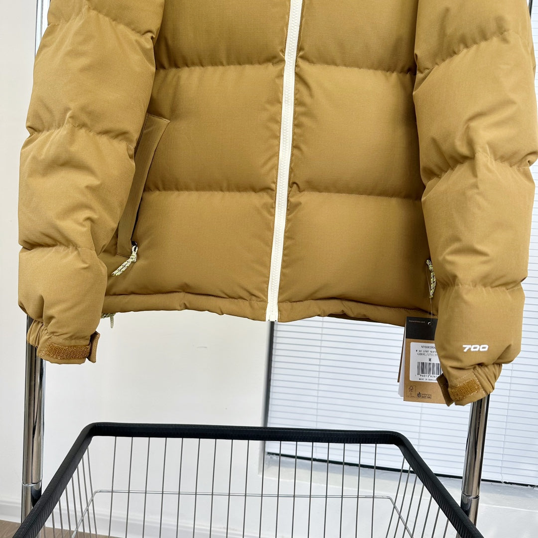 The North Face Nuptse Puffer Jacket In Tan And Beige Color Block Design