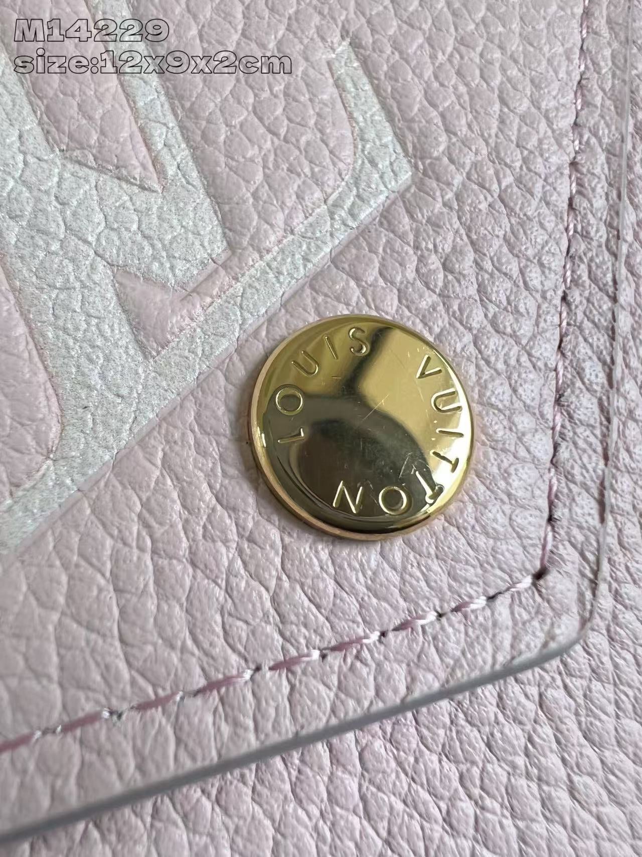 Chic Louis Vuitton Pink Leather Wallet With Embossed Monogram And Gold Accent M14229