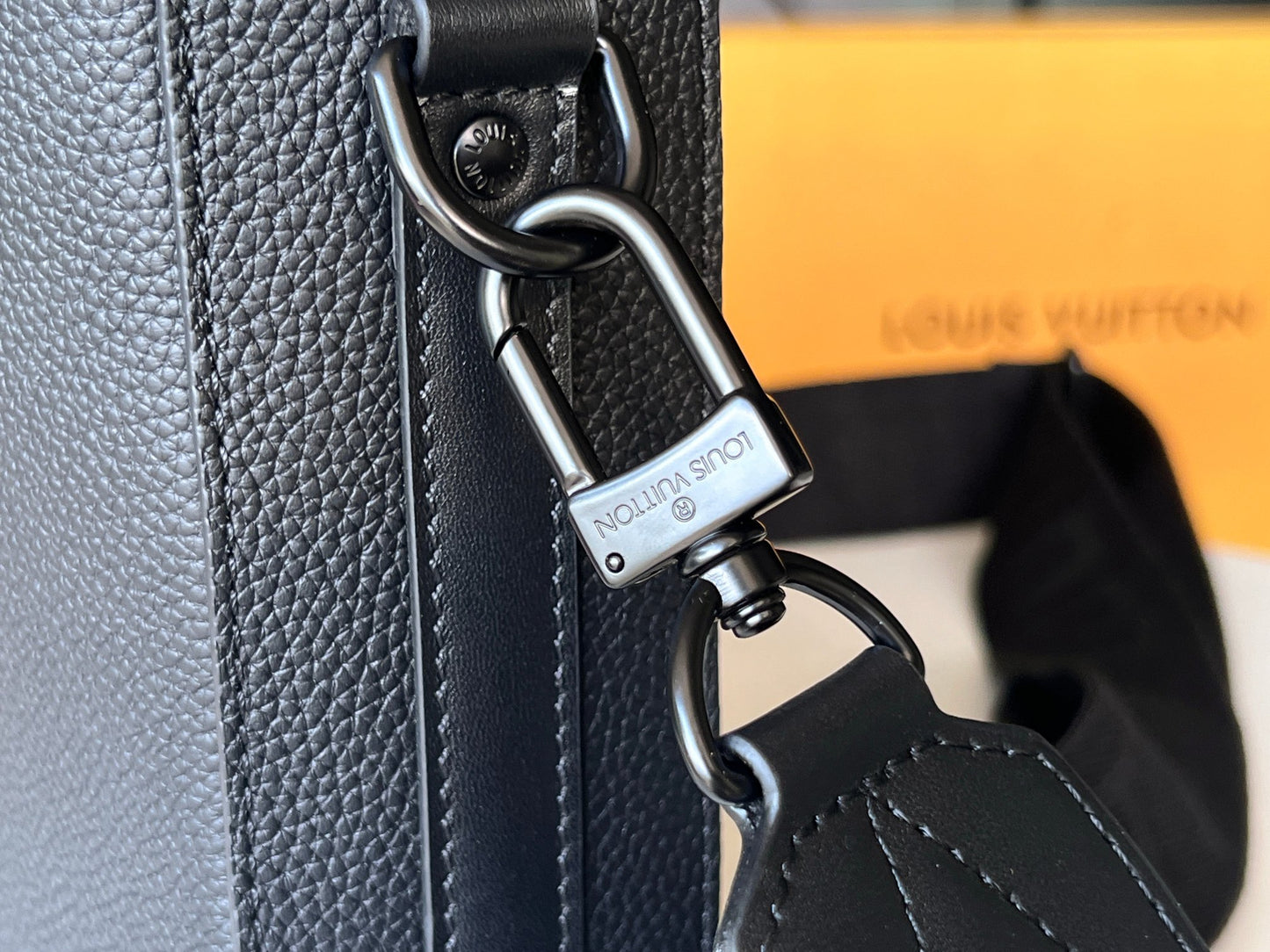 Stylish Louis Vuitton Black Leather Briefcase With Orange Accent For Professional Elegance M23778