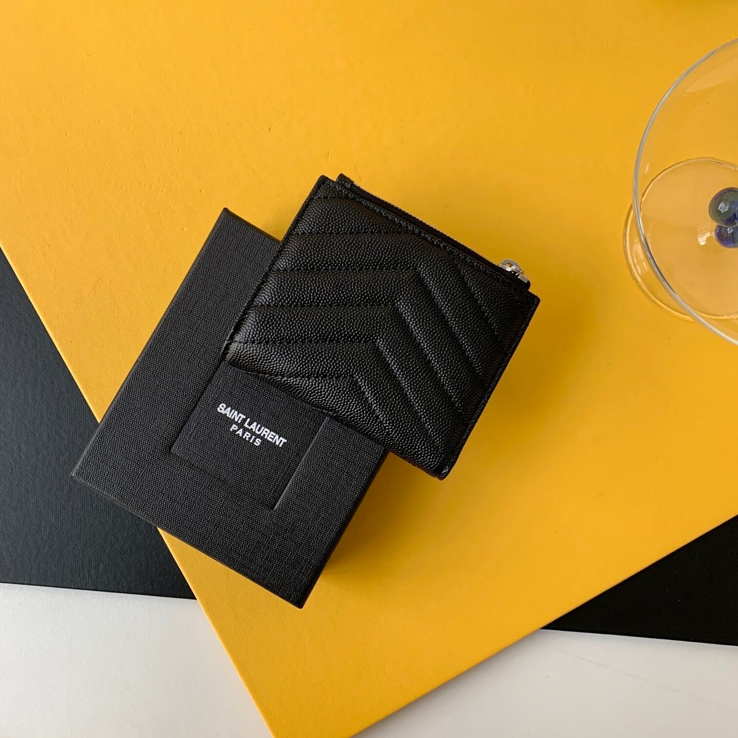 YSL Black Quilted Leather Wallet with Silver Logo for Elegant Style 575974