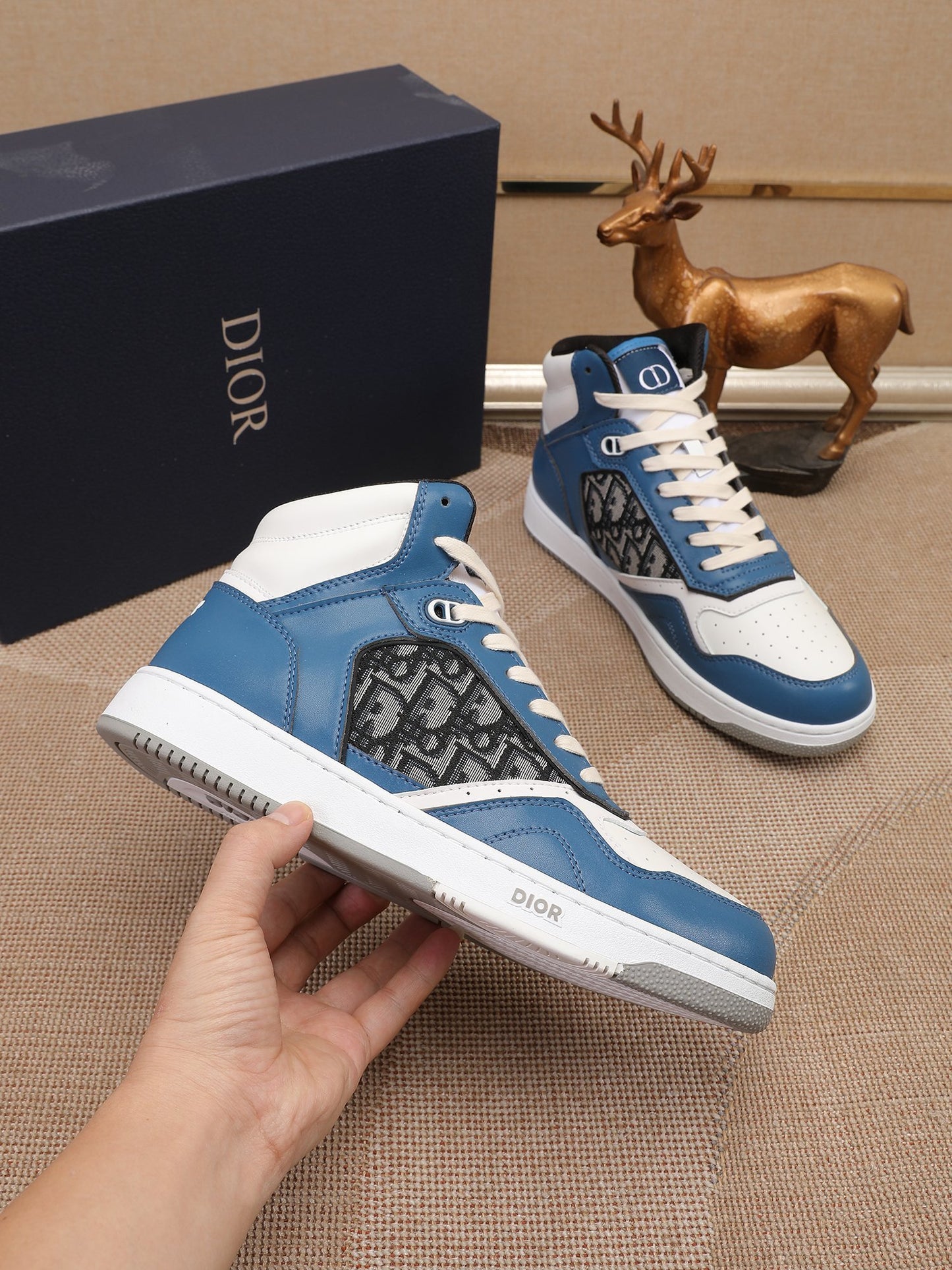 Dior Men's High Top Sneakers with Oblique Pattern and Adjustable Strap