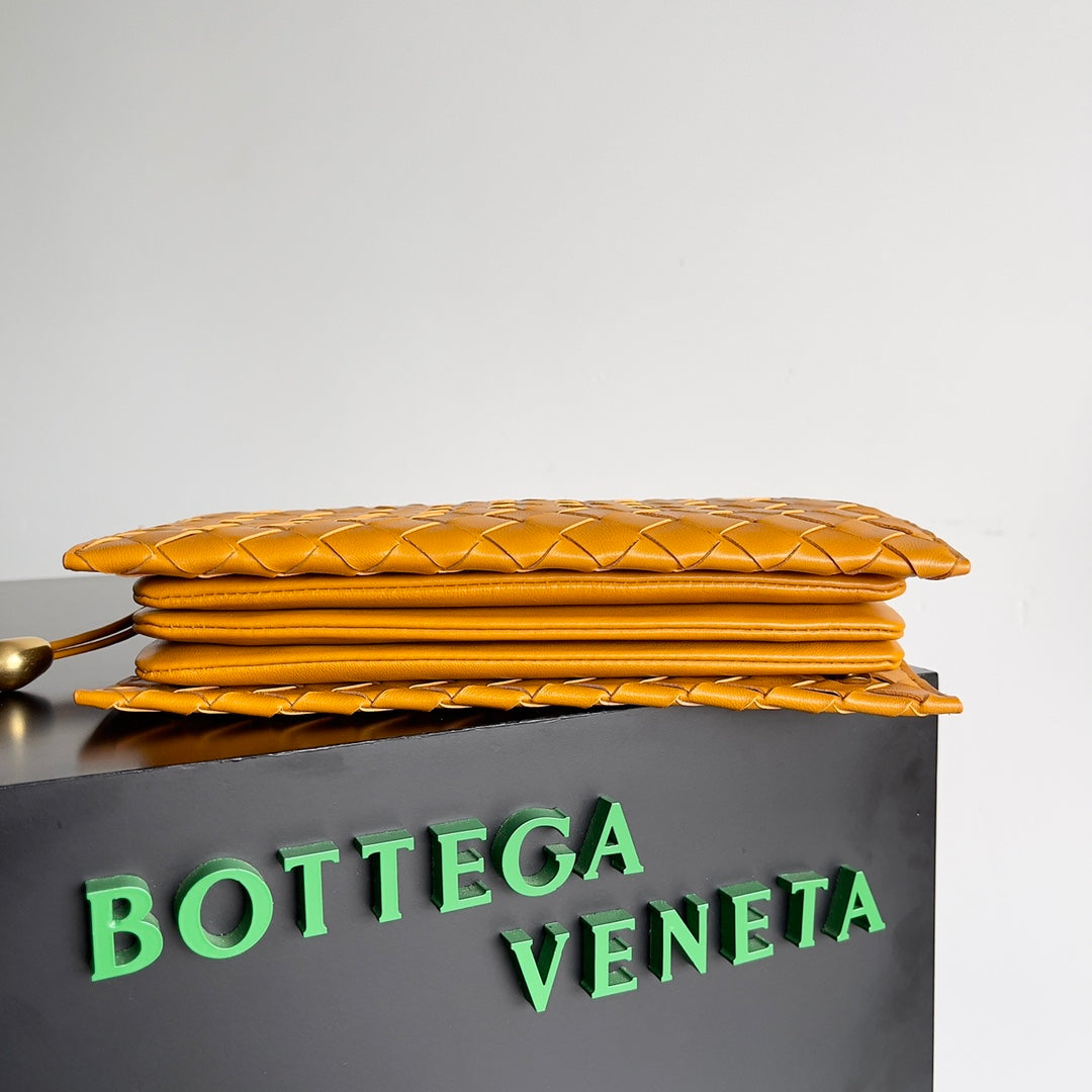 Bottega Veneta Intrecciato Woven Leather Crossbody Bag in Warm Mustard Tone with Gold Accents BV717435