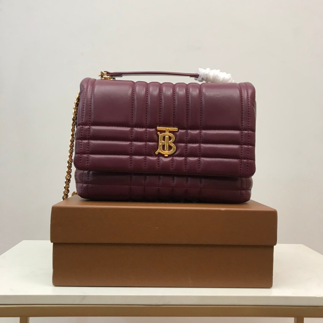 Elegant Black/Red/Green/Brown Quilted Burberry Crossbody Bag With Gold TB Logo And Chain Strap Style No.80490501