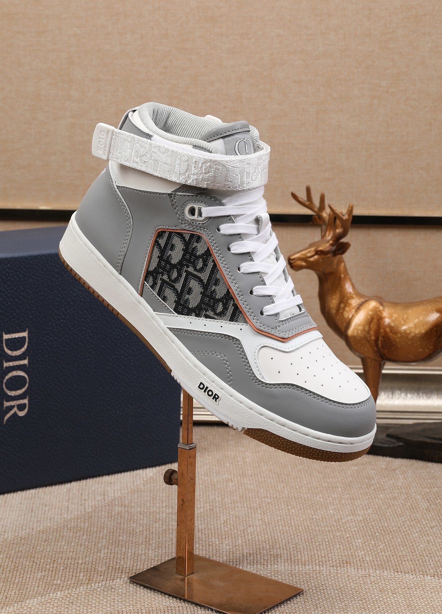 Dior Men's High Top Sneakers with Oblique Pattern and Adjustable Strap