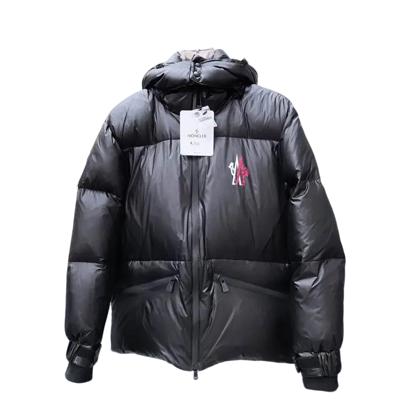 Moncler Men's Black Hooded Down Jacket With Embroidered Logo And Zip Pockets