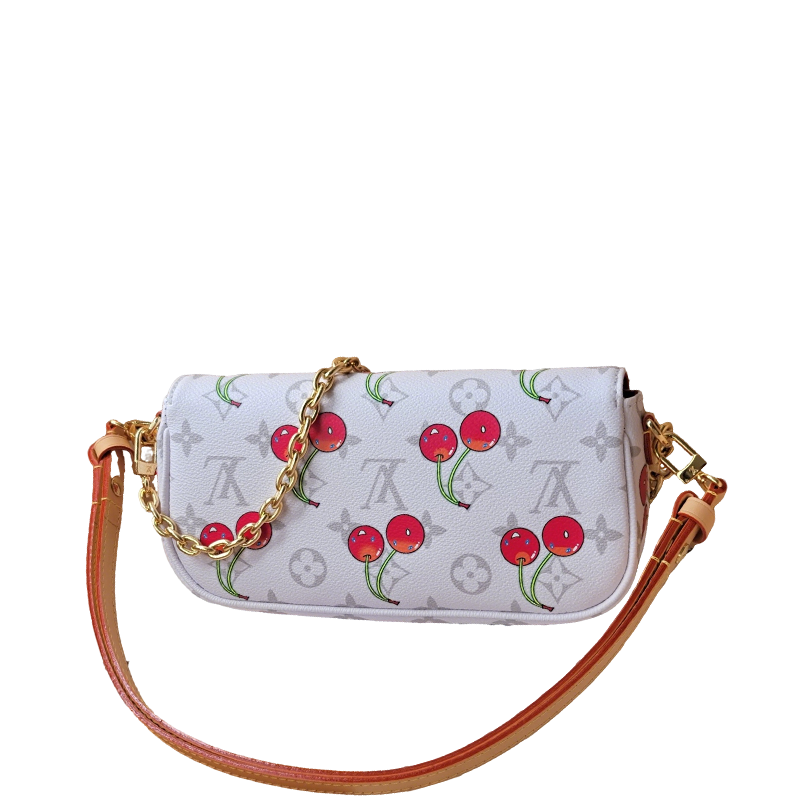 Stylish Louis Vuitton Cherry - Printed Bag With Gold Chain For Fashion Enthusiasts
