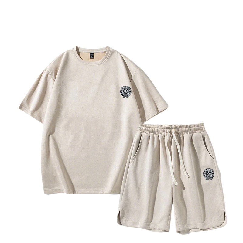 Chrome Hearts Beige T - shirt And Shorts Set With Logo Detail