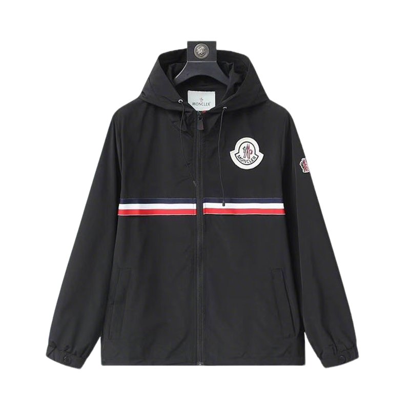 Moncler Men's Hooded Jacket With Striped Design And Logo