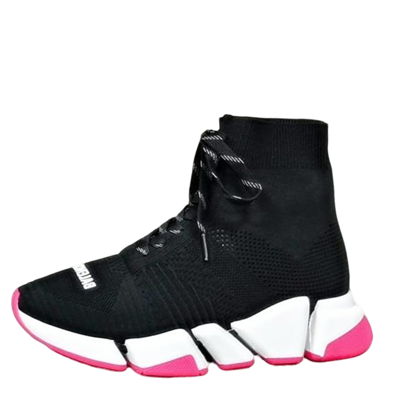Balenciaga Unisex Black Pink Accent Lace-up Sock Sneakers Fashion Statement for Men and Women