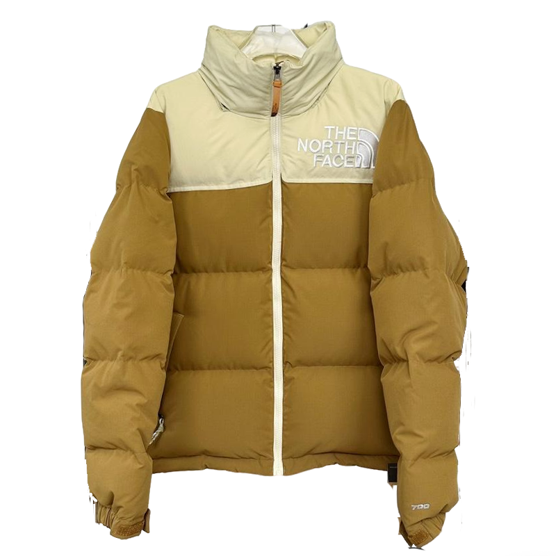 The North Face Nuptse Puffer Jacket In Tan And Beige Color Block Design