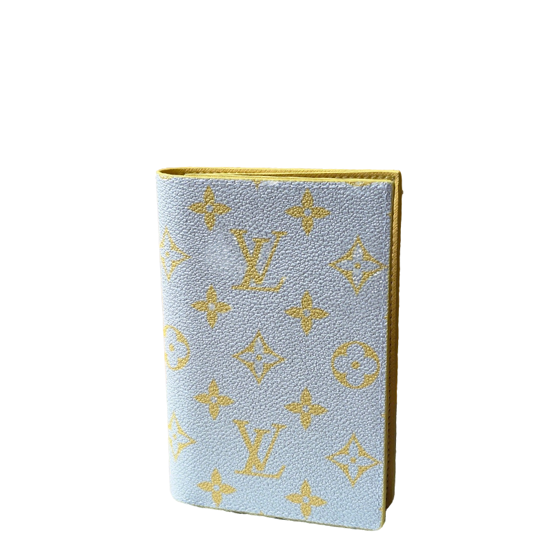 Stylish Louis Vuitton Light Blue Wallet With Gold Monogram And Yellow Trim M14770