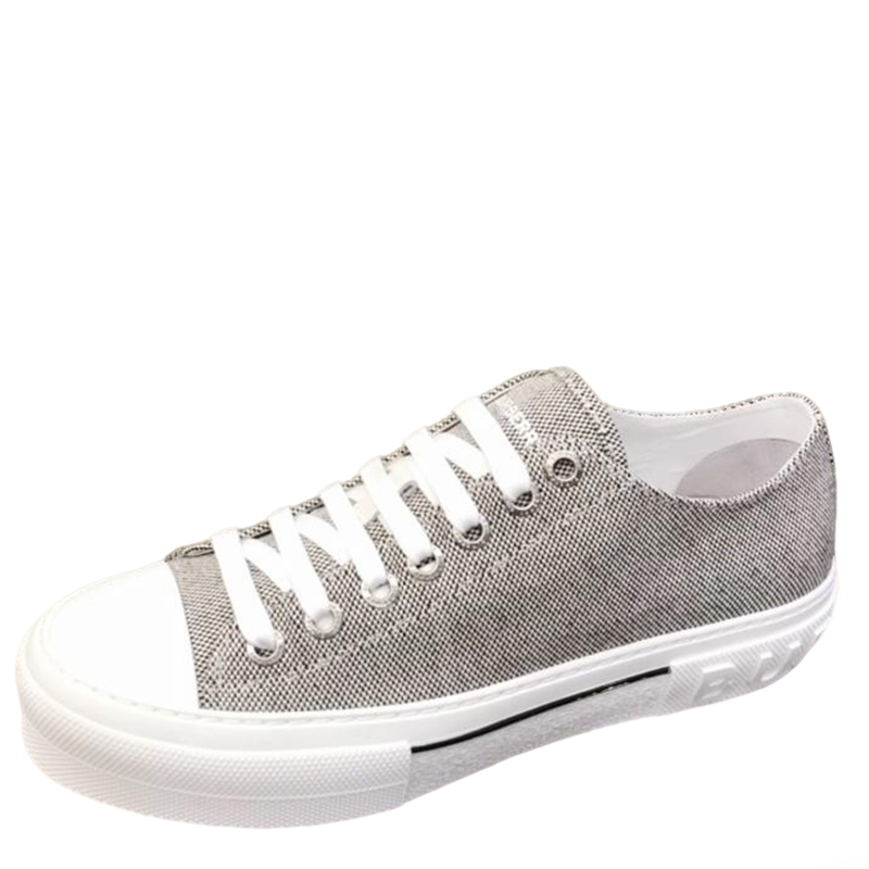 Burberry Unisex Grey Textured Canvas Sneakers Fashionable Comfortable Footwear For Men And Women With Minimalist Design
