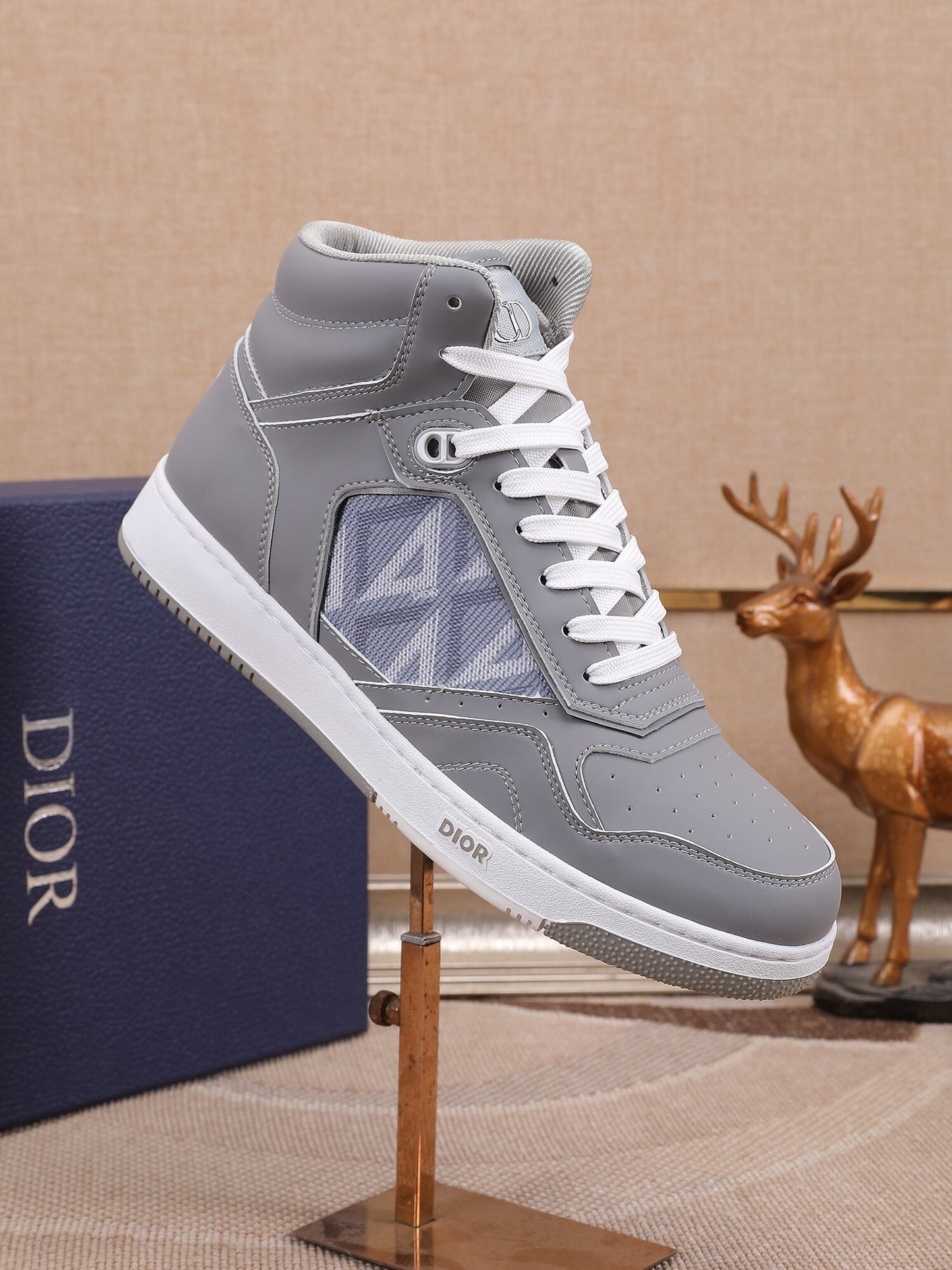 Dior Men's High Top Sneakers with Oblique Pattern and Adjustable Strap