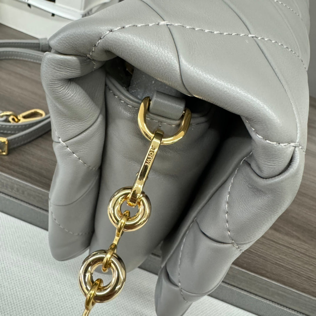 Loewe Puffer Goya Gray/Green Quilted Leather Crossbody Bag With Gold Accents 062466