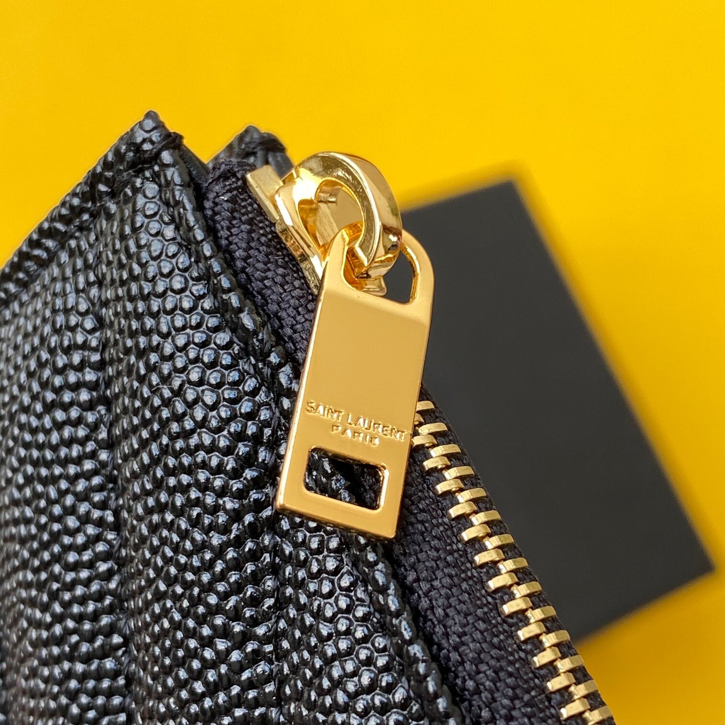 Stylish Saint Laurent Quilted Leather Zip Card Holder with Silver Logo 607915