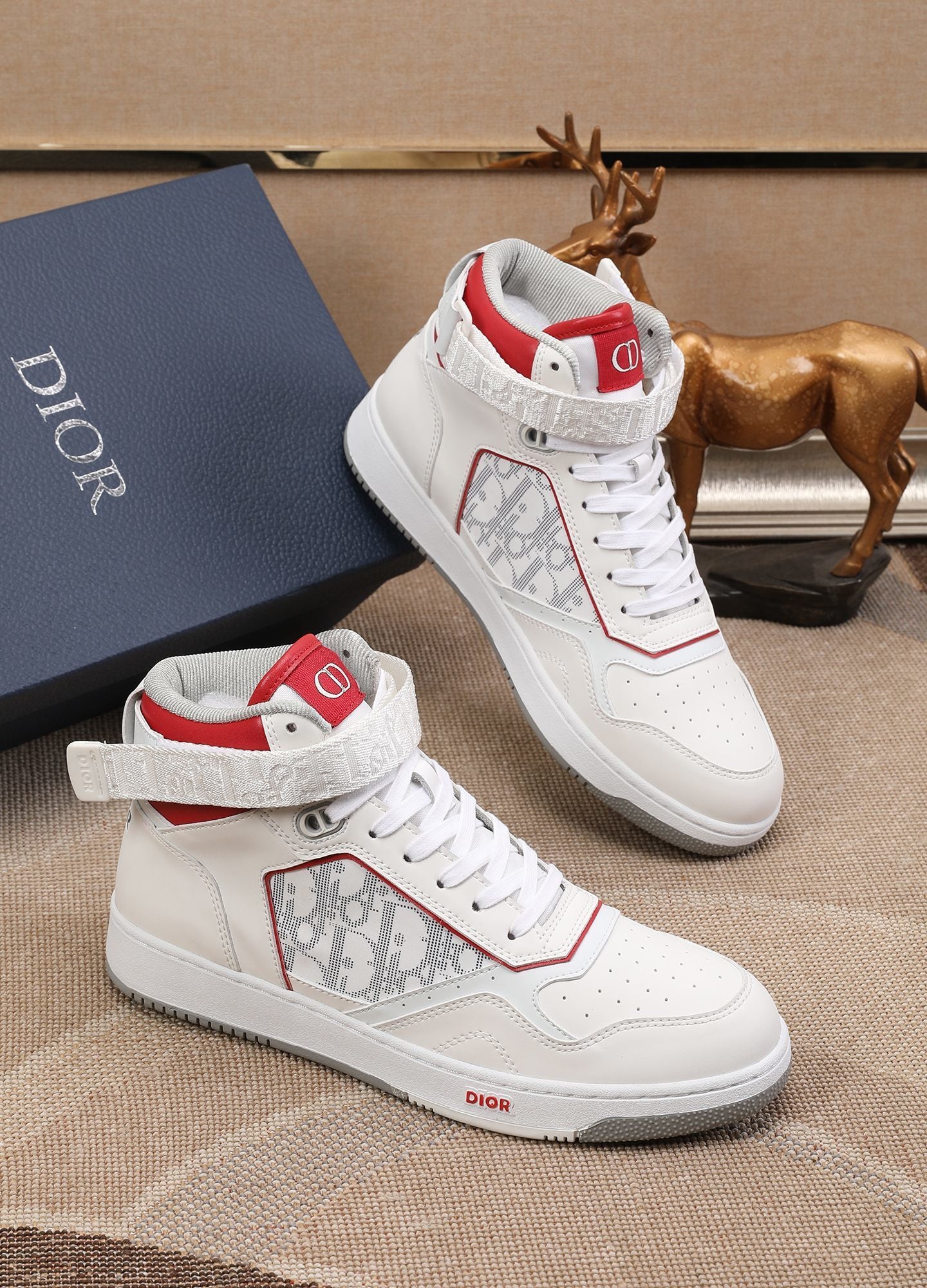 Dior Men's High Top Sneakers with Oblique Pattern and Adjustable Strap
