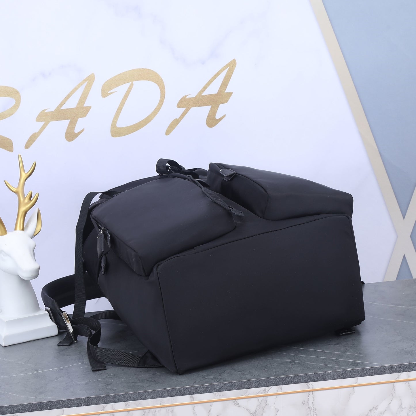 Prada Black Nylon Backpack With Multiple Pockets And Signature Logo 2VZ019