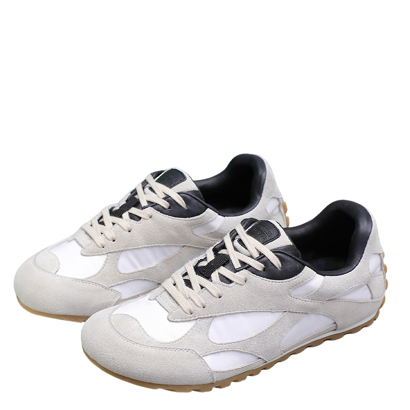Bottega Veneta White And Black Suede Low - Top Sneakers