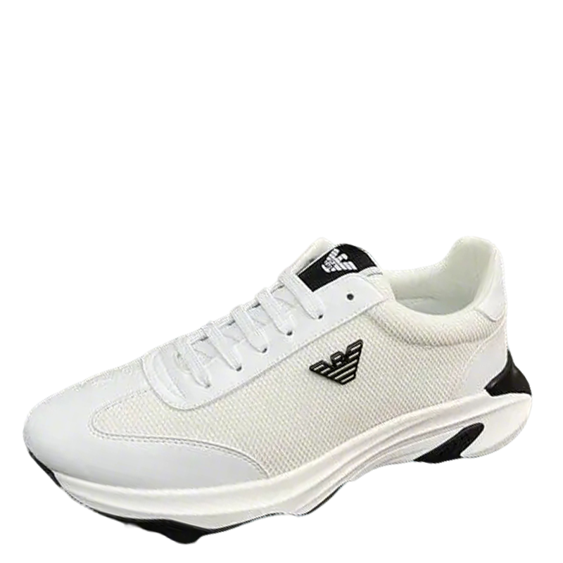 Emporio Armani White Mesh Athletic Sneakers With Brand Logo