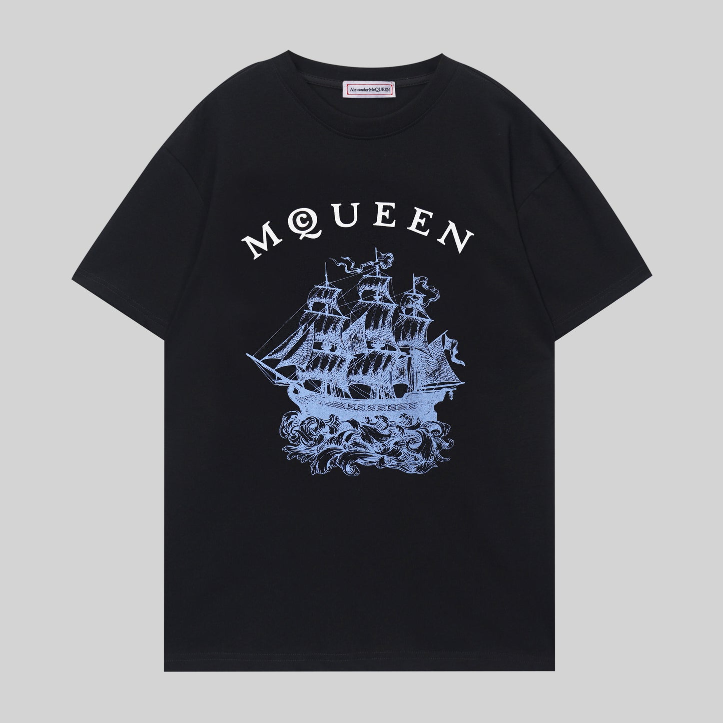 Alexander McQueen White T - Shirt With MQUEEN Lettering And Sailing Ship Graphic
