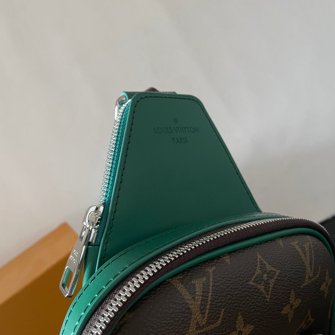 Stylish Louis Vuitton Monogram Canvas Sling Bag with Green Accents and Classic Design M12734