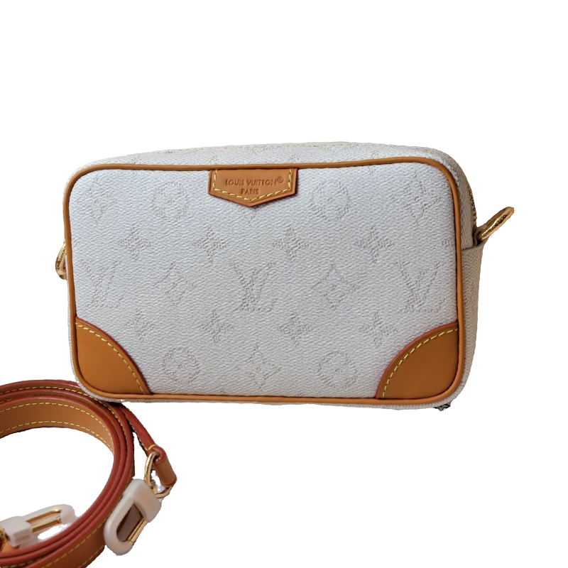 Elegant Louis Vuitton Crossbody Bag In White Monogram Canvas With Brown Trim