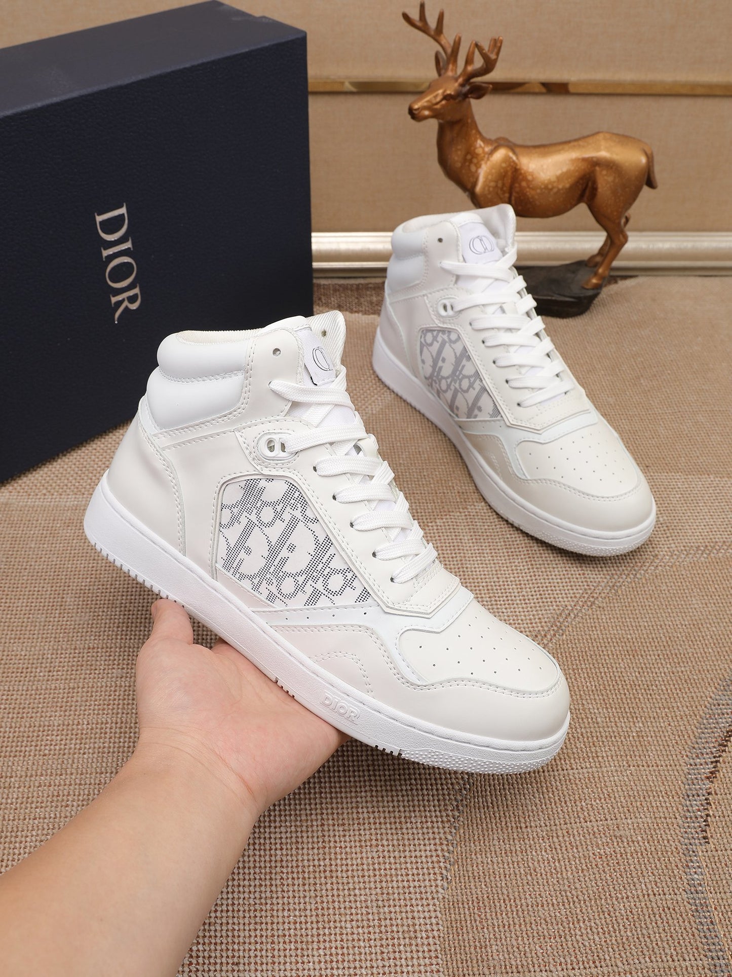 Dior Men's High Top Sneakers with Oblique Pattern and Adjustable Strap