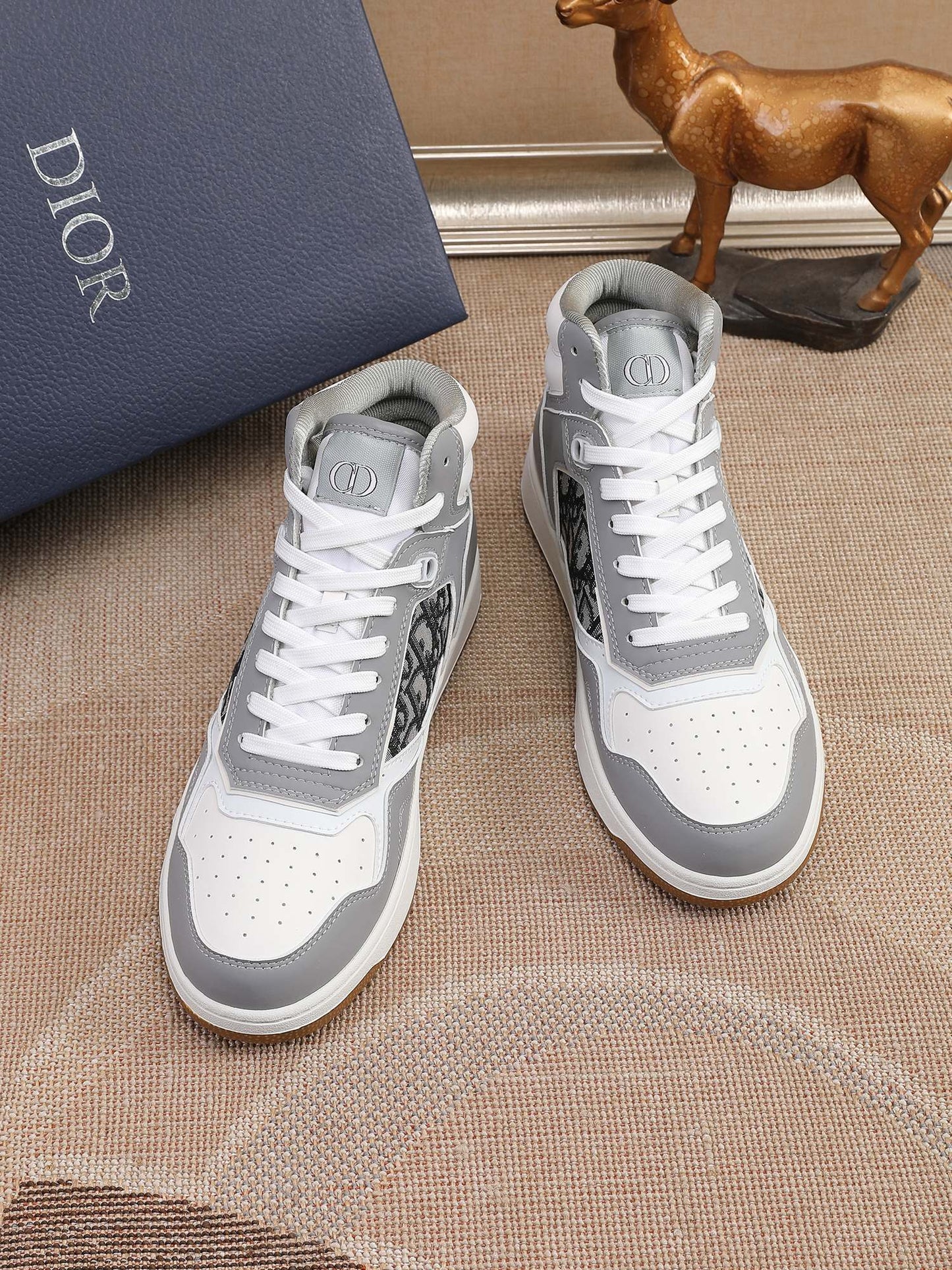 Dior Men's High Top Sneakers with Oblique Pattern and Adjustable Strap