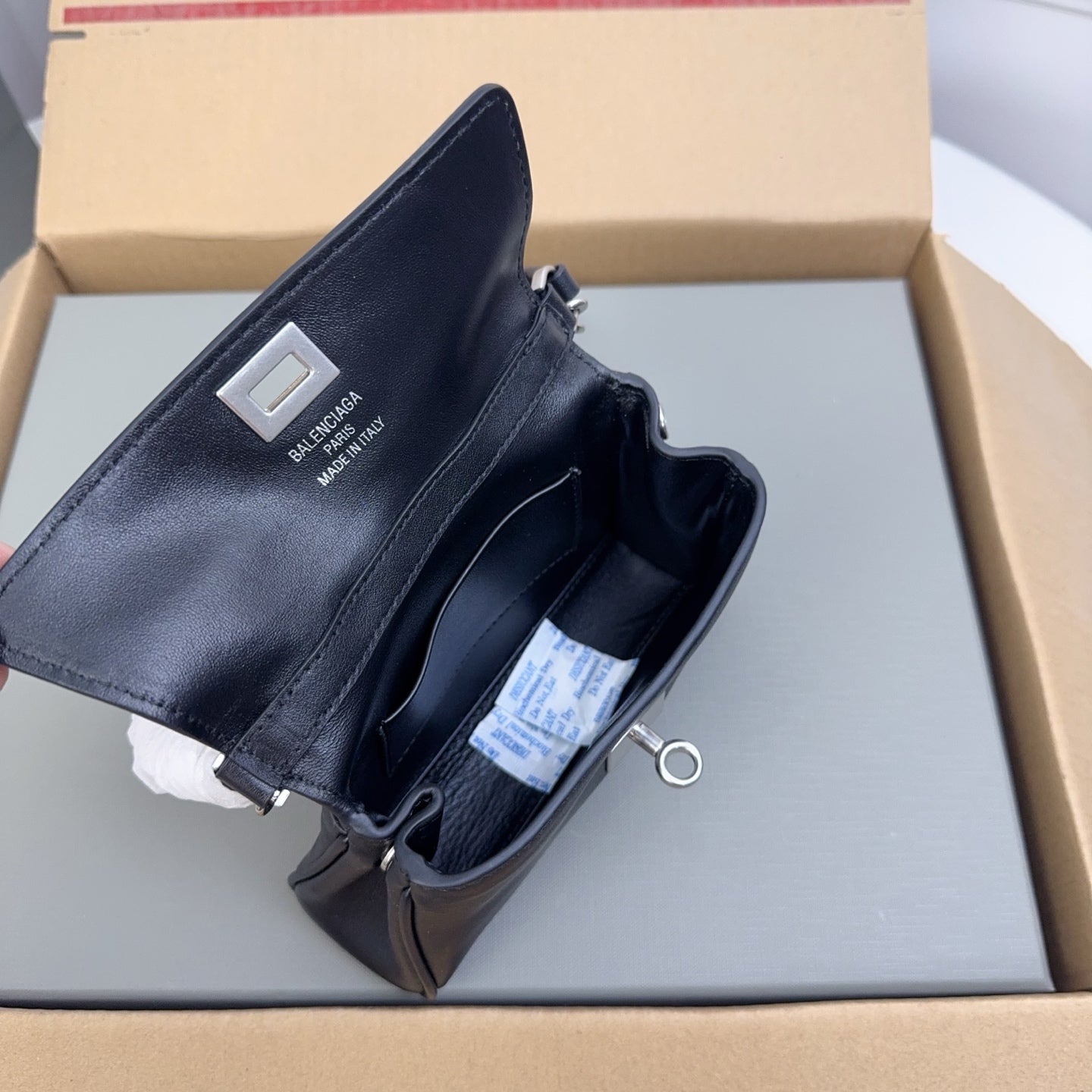Elegant Black/Blue Balenciaga Top Handle Bag With Gold Chain Strap For Timeless Style Style No.8801