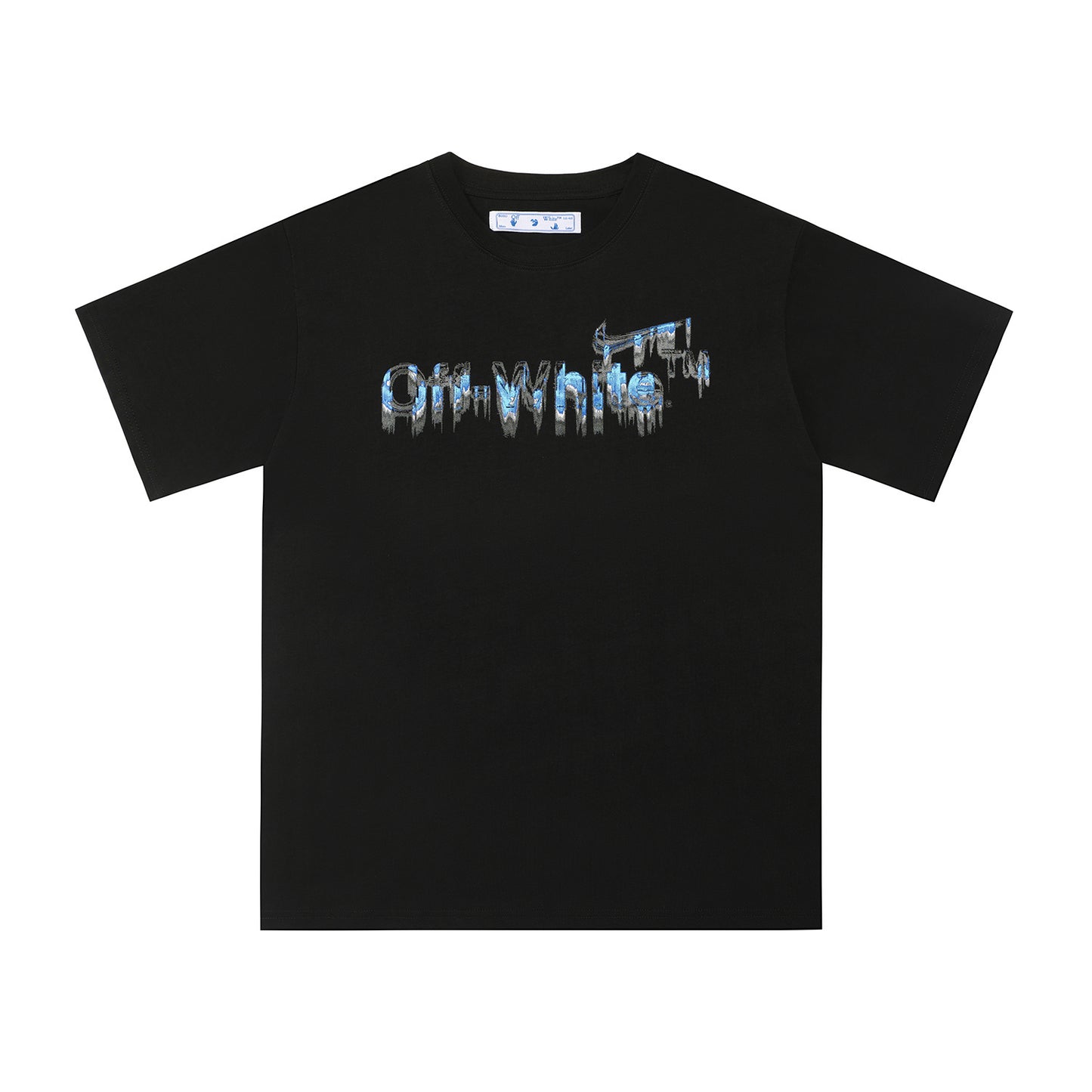 Off White White/Black T Shirt With Creative Dripping Effect Logo Design