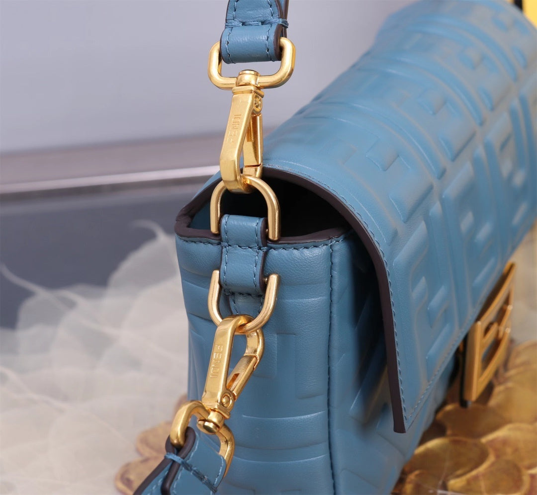 Chic Fendi Baguette Bag With Embossed FF Pattern And Gold - Tone Hardware 52039