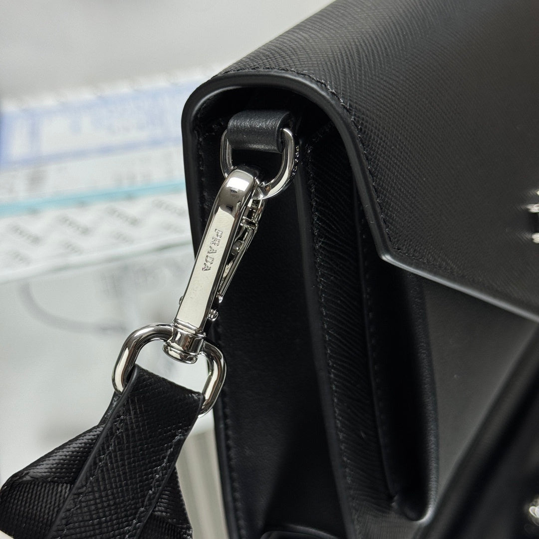 Prada Black Saffiano Leather Crossbody Bag With Detachable Pouch 1BP020