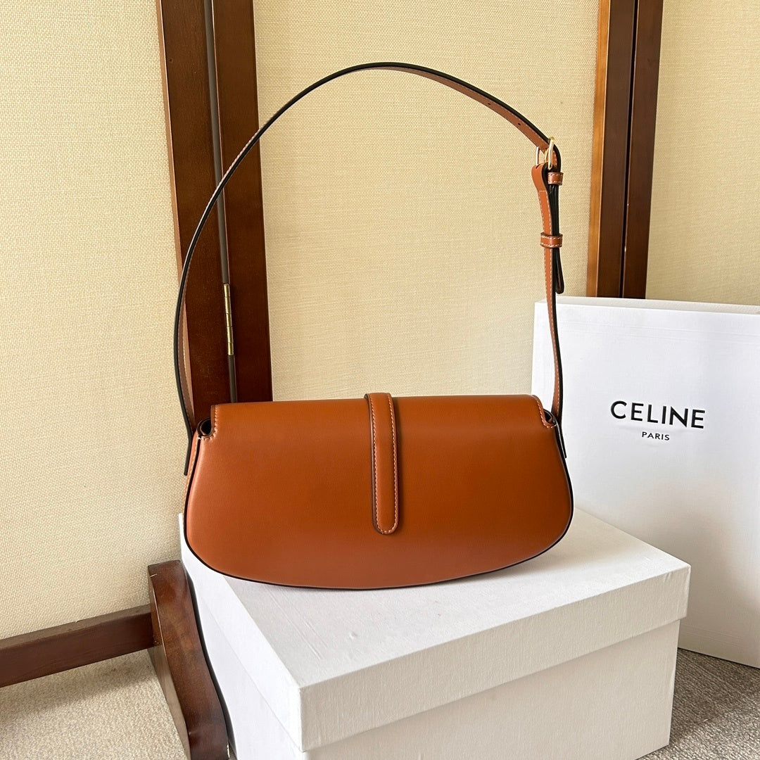 Stylish Celine TaBou Clutch Brown Leather Shoulder Bag With Gold Lock Detail 198663