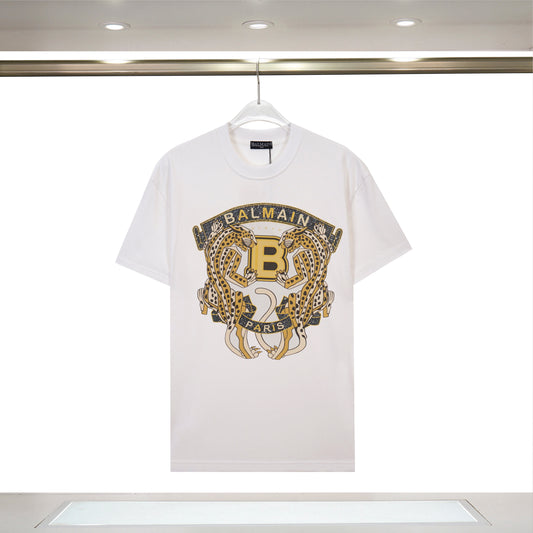 Balmain Black/White Tee With Embroidered Leopard Logo For Luxury Streetwear Style