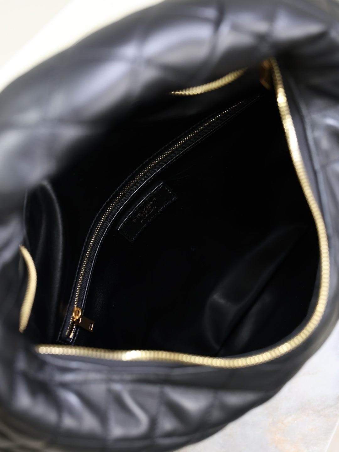 Stylish Black/Brown Quilted YSL Hobo Bag With Gold Logo 698652