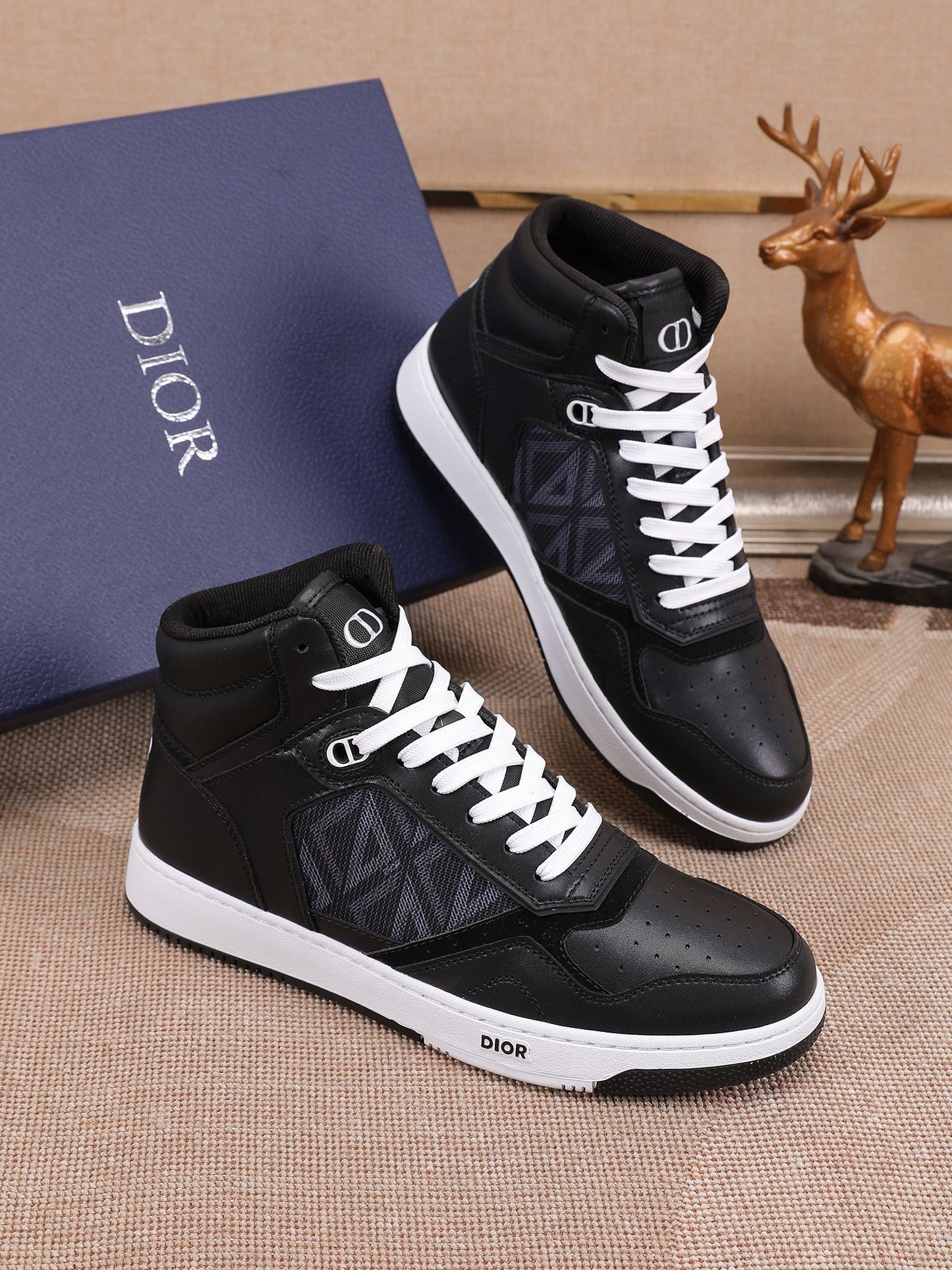 Dior Men's High Top Sneakers with Oblique Pattern and Adjustable Strap