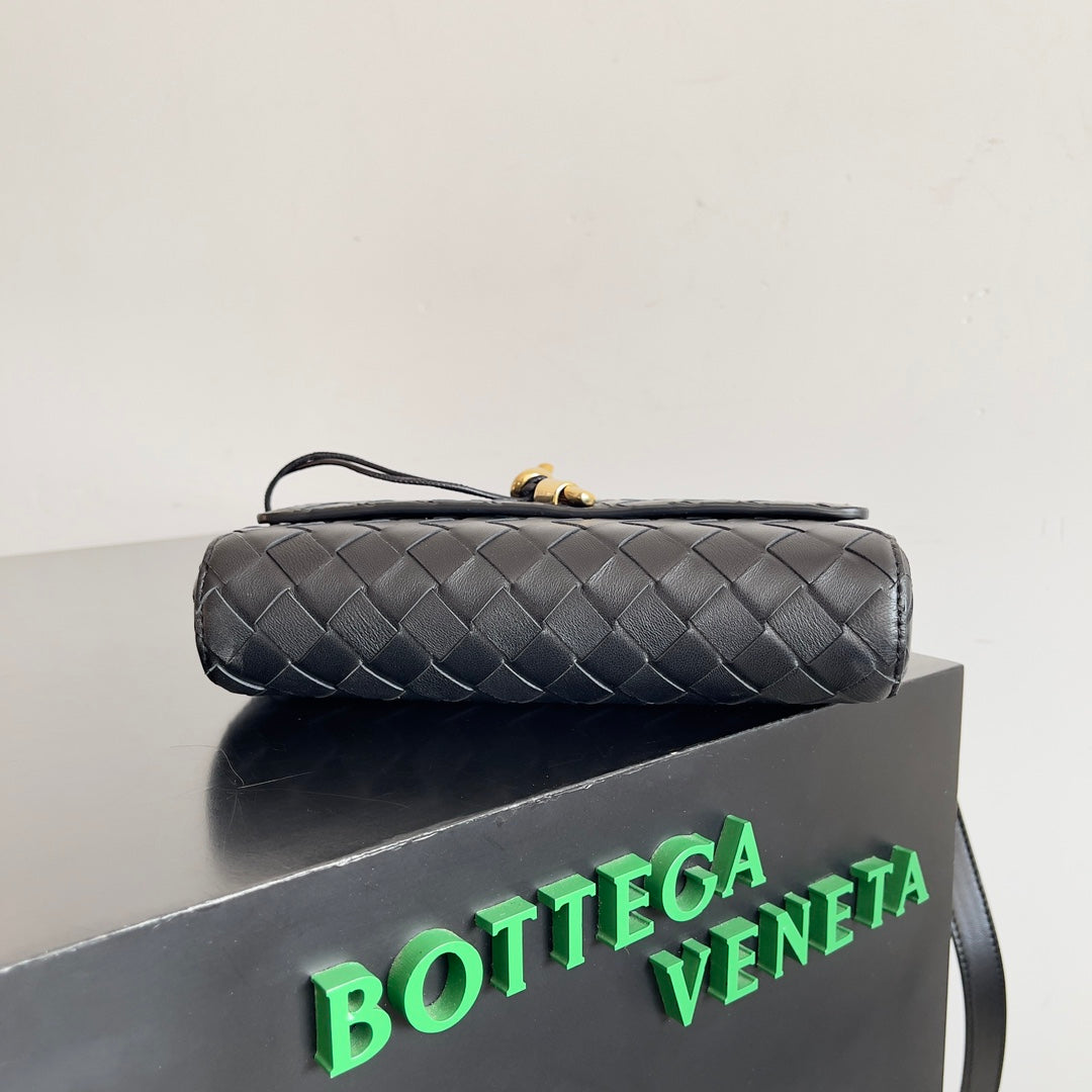 Bottega Veneta Woven Leather Crossbody Bag With Gold Lock Fashion Statement Piece Style No.755545