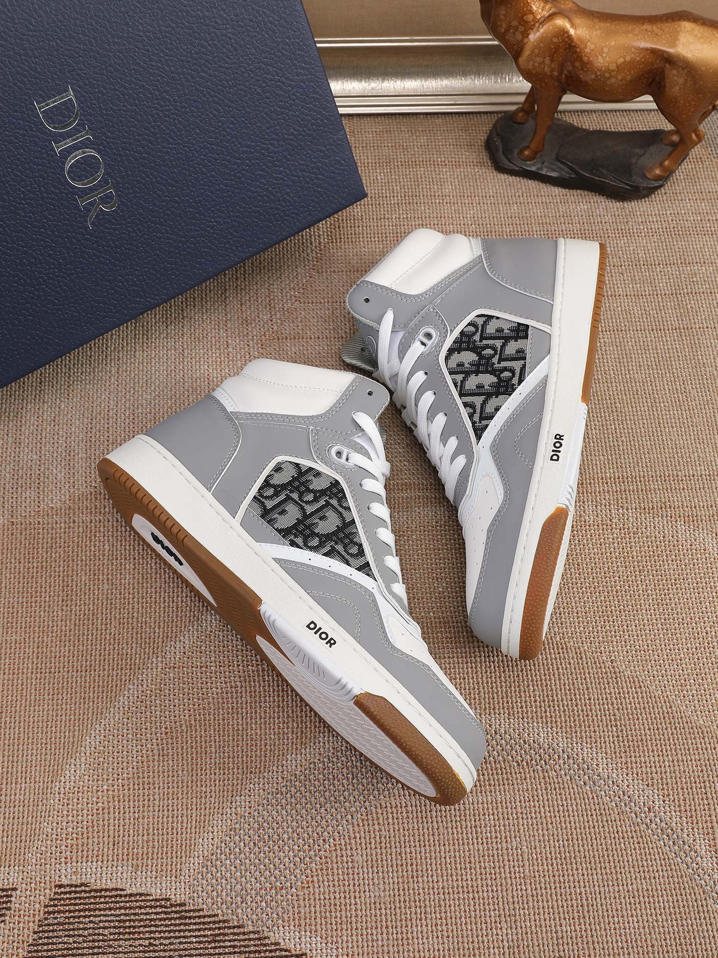 Dior Men's High Top Sneakers with Oblique Pattern and Adjustable Strap
