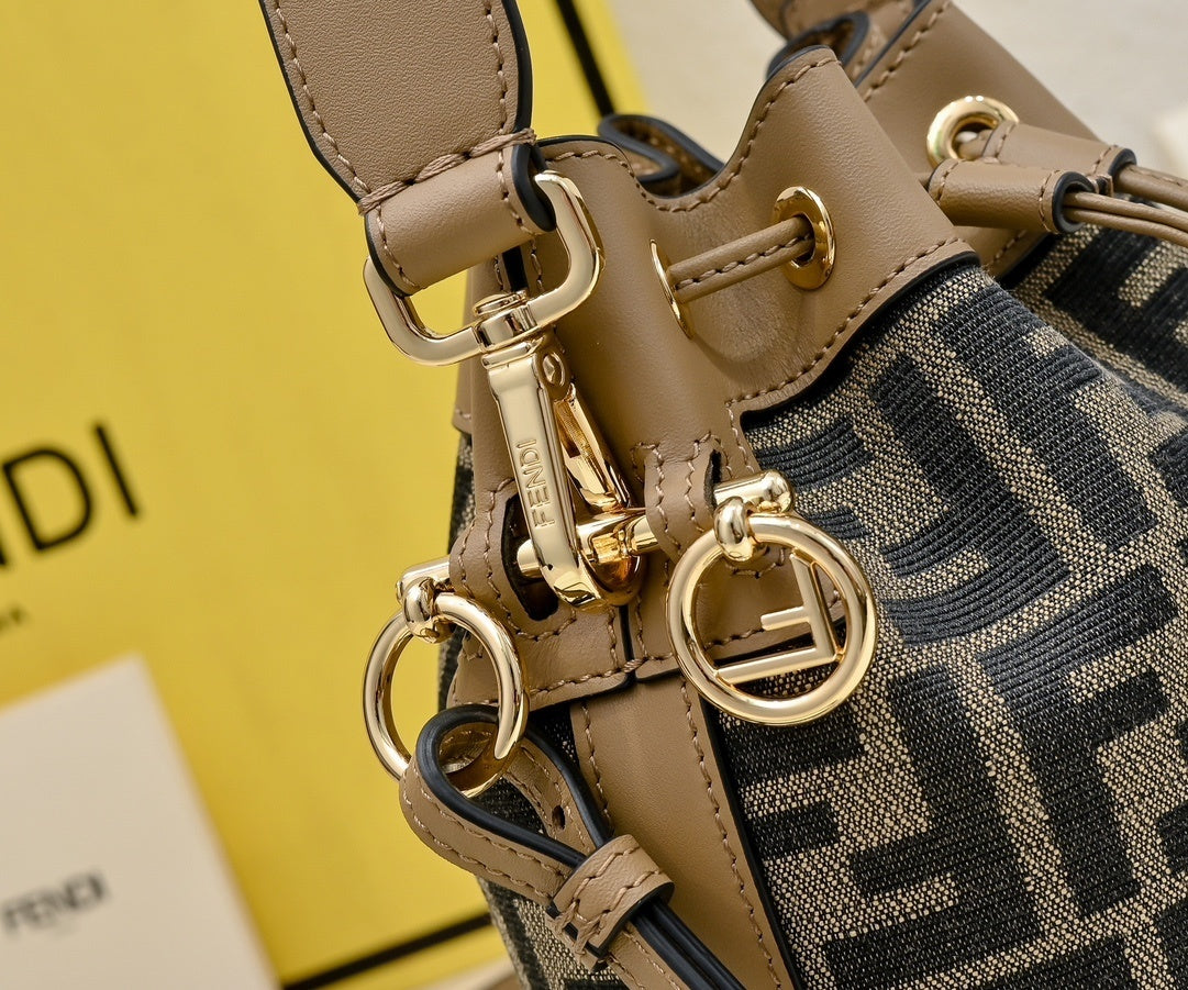 Chic Fendi Mon Tresor Bucket Bag With Signature FF Pattern And Leather Accents 1012